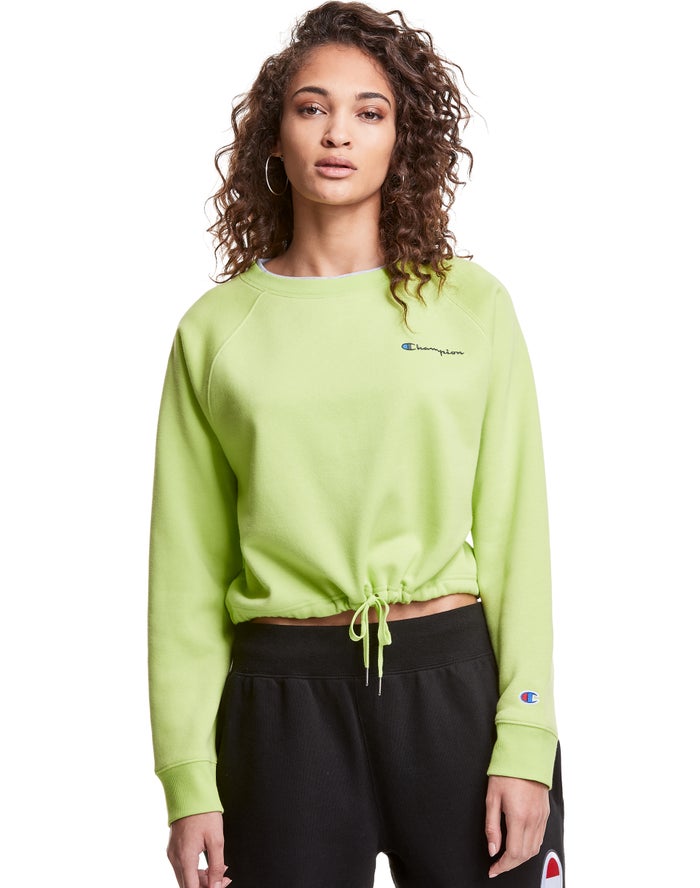 Champion Campus Fleece Cropped Crew Embroidered Script Logo - Naisten Vihreä Collegepaita - Suomi 65